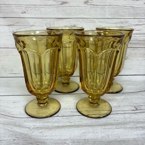 Old Williamsburg Yellow Amber Goblets 4 Vintage Imperial Glass Iced Tea Glasses